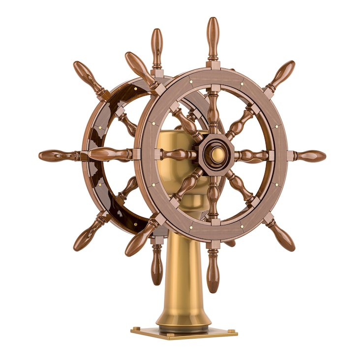 PSD steering wheel ship 3d rendering isolated on transparent background