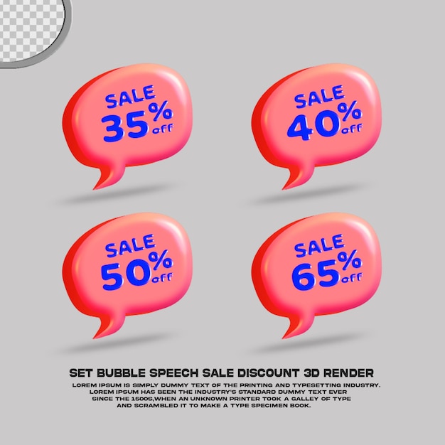 Stel bubble speech sale kortingspercentage 3d render in