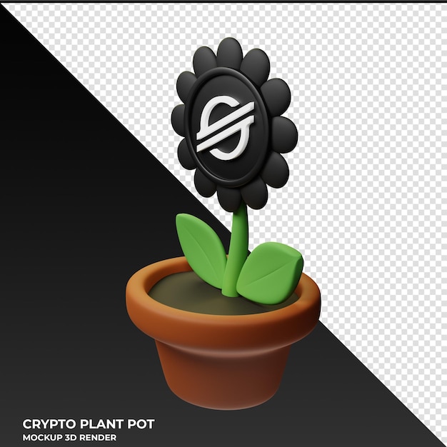 PSD illustrazione 3d di stellar xlm crypto plant pot