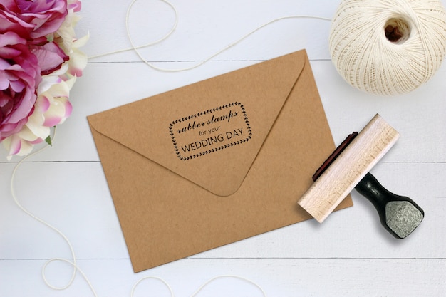 Stempel op ambachtelijke envelop mockup