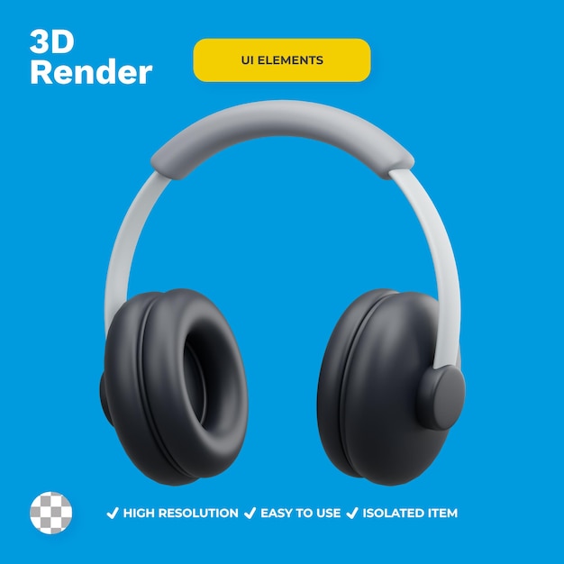 PSD stereo hoofdtelefoon ui-elementen in 3d render