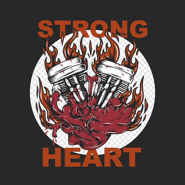 PSD sterke hartmachine met vuur vintage logo-afbeelding