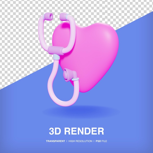 PSD Стетоскоп и сердце 3d icon