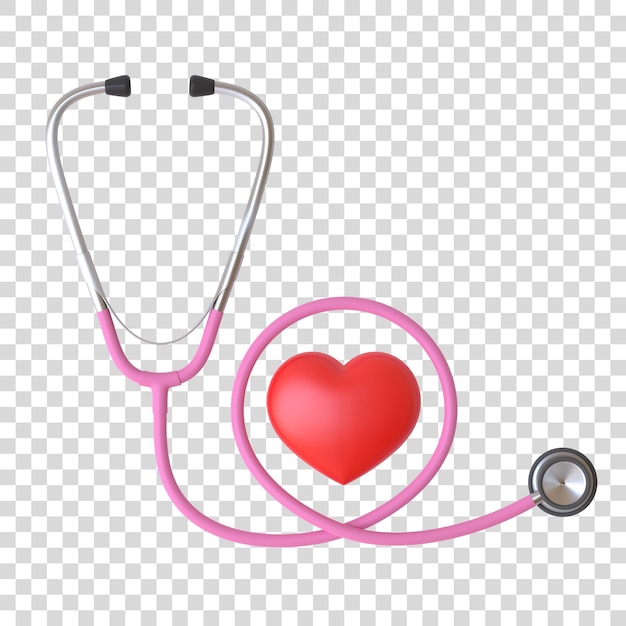 PSD stethoscope and red heart isolated on white background with copy space 3d render illustration