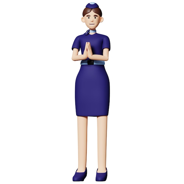 Stewardess air hostess flight attendant service female job profession 3d character