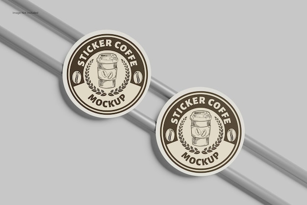sticker coffee mockup on a wire