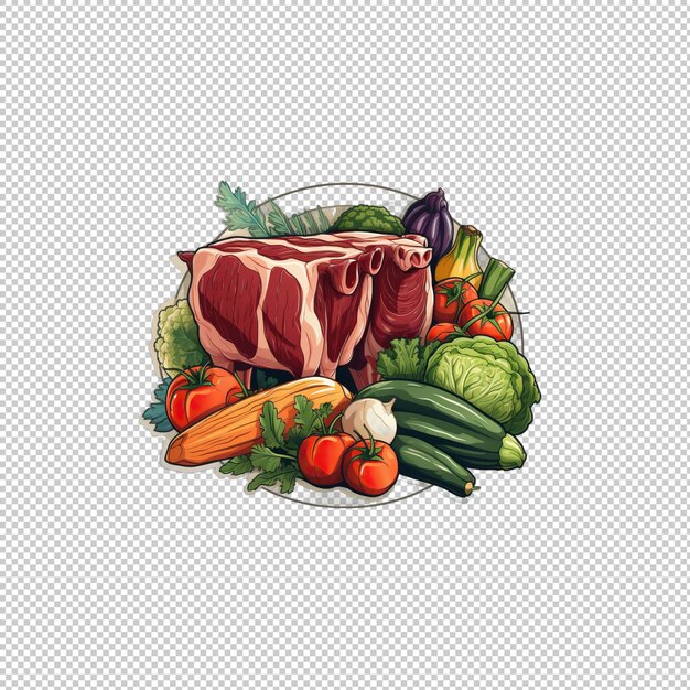 PSD logo adesivo carne bovina e verdure isolate sul retro