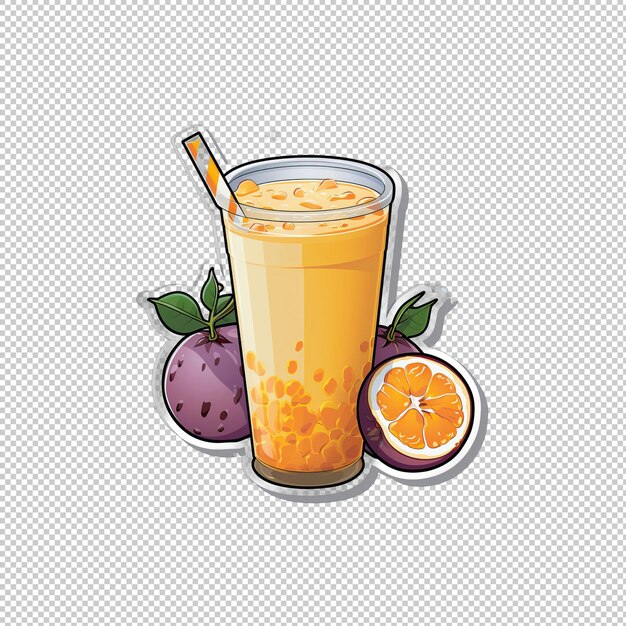 PSD sticker logo passion fruit milk isolated backg