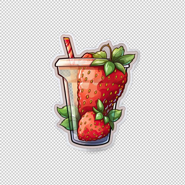 PSD sticker logo strawberry juice isolated backgro