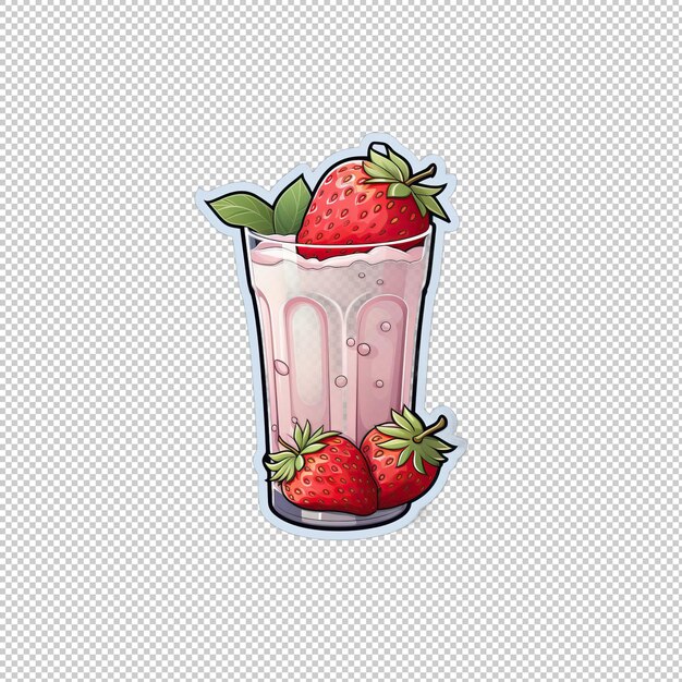 PSD sticker logo strawberry milk isolated backgrou