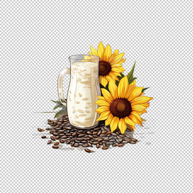 PSD logo adesivo latte isolato di semi di girasole sul retro