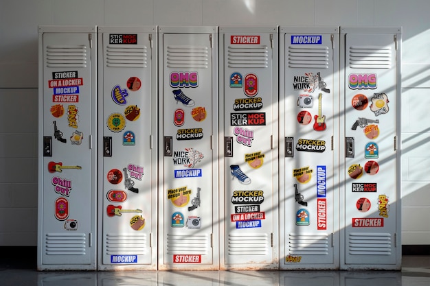 PSD sticker mockup on school locker