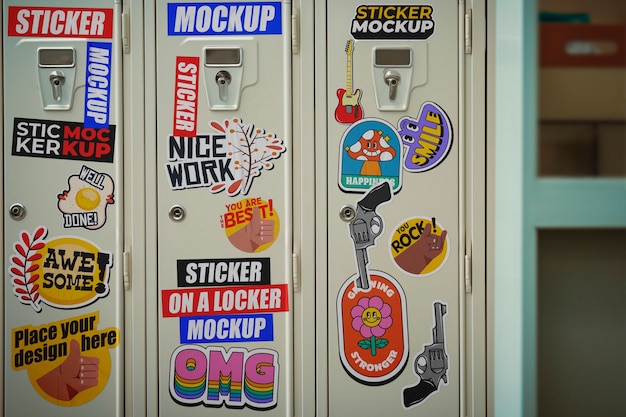 PSD sticker mockup on school locker