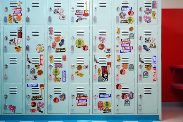 Sticker mockup on school locker