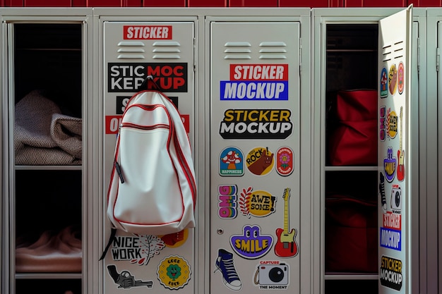 PSD sticker mockup on school locker