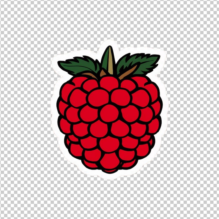 PSD sticker of a single raspberry with a red color isolated on transparent background