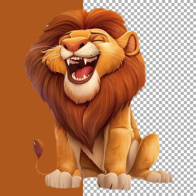 Sticker of a smiling lion clipart on a transparent background ai generated