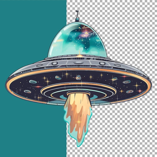 Sticker of a ufo ship on a transparent background ai generated