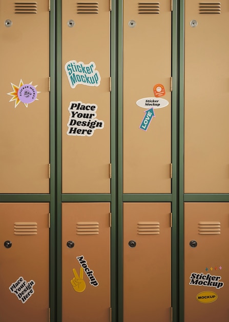 PSD stickers mockup  on a locker