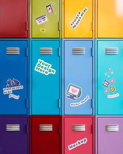 PSD stickers mockup  on a locker