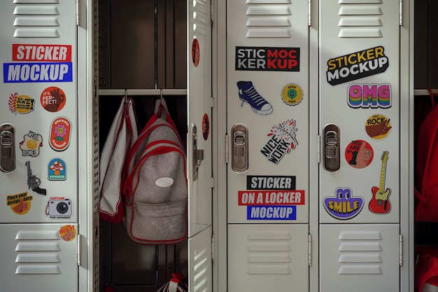 PSD stickers mockup on a locker