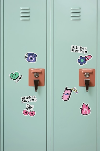 PSD stickers mockup op een kast