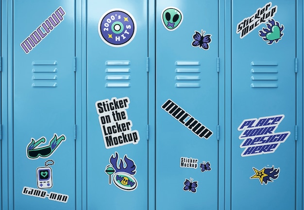 PSD stickers mockup op een kast