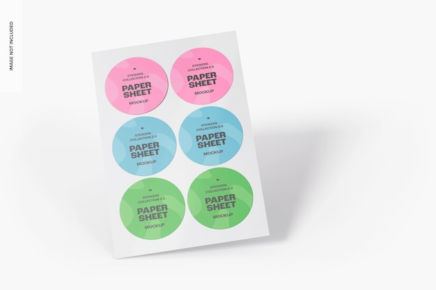 Stickers paper sheet mockup, floating