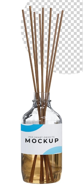 sticks and candle holder mockup template with aromatherapy stick and fragrance candle in glass