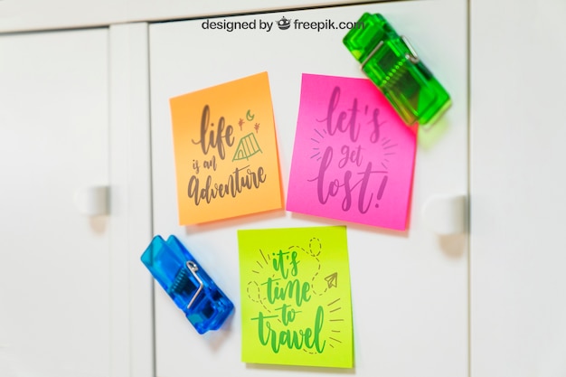 sticky note mockup on cupboard
