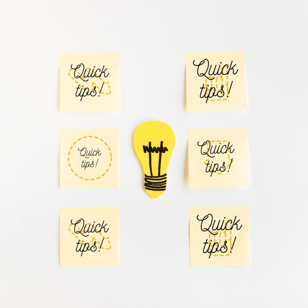 PSD sticky notes mockup with tips concept