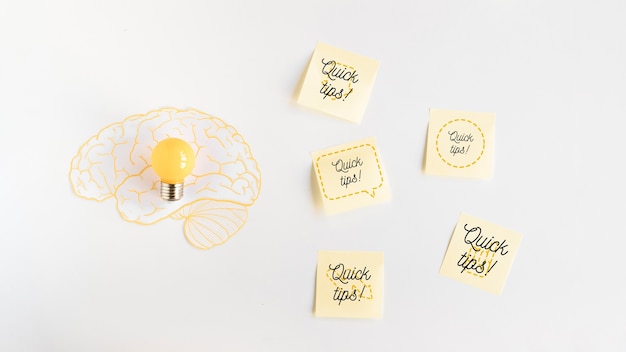 PSD sticky notes mockup with tips concept