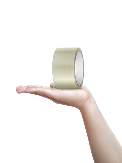 PSD sticky tape on human hands transparent background