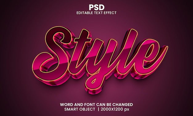 Stijl roze kleur 3d bewerkbaar teksteffect premium psd met achtergrond