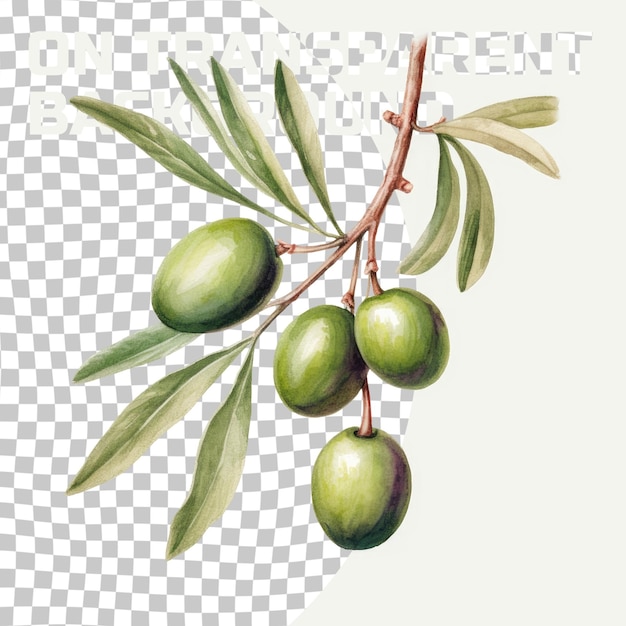 PSD still life art of green olives with leaves on transparent background