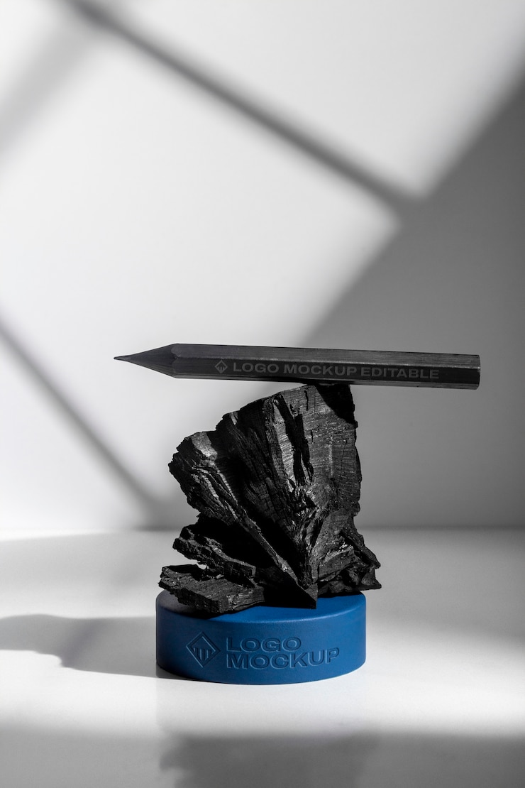 PSD still life of charcoal podium mockup