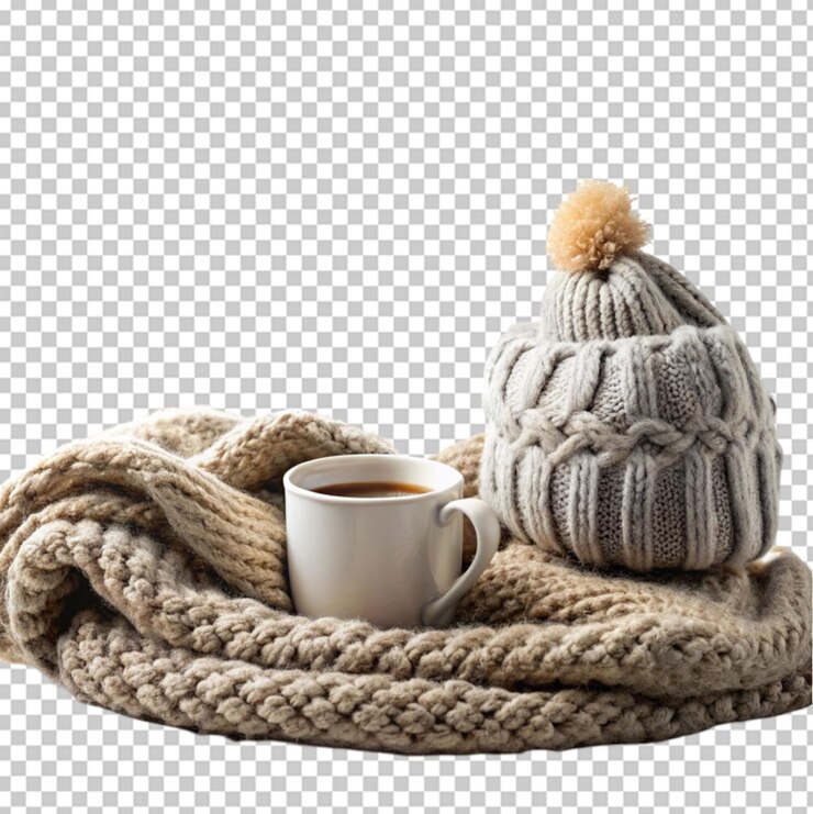 PSD still life of cozy house with warm clothing on transparent background