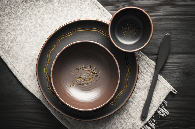 PSD still life of dining table plates mockup