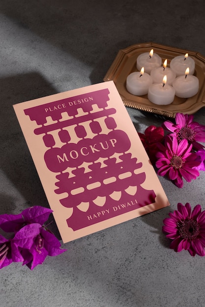 PSD still life of diwali postcard mockup