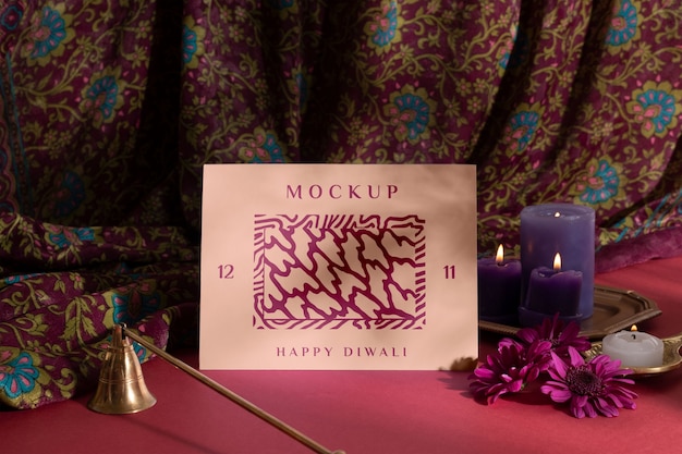 Still life of diwali postcard mockup