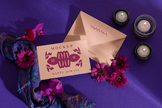 PSD still life of diwali postcard mockup