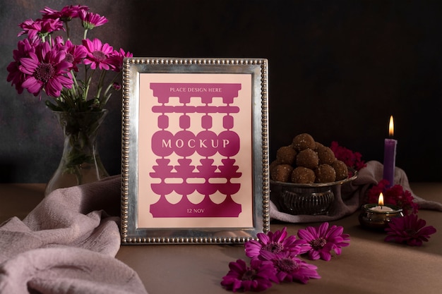 PSD still life of diwali postcard mockup