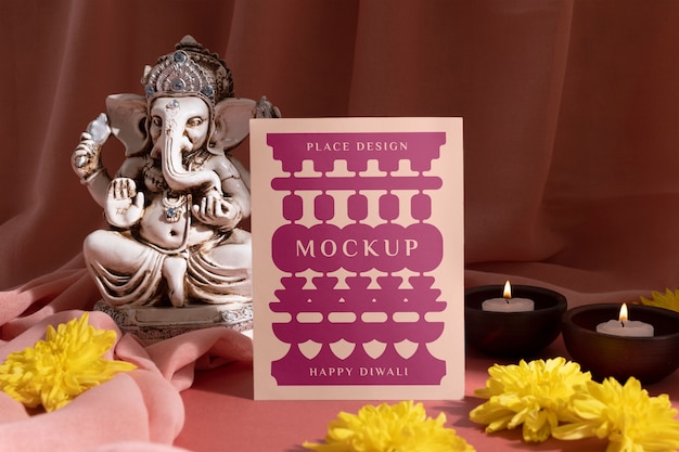 PSD still life of diwali postcard mockup