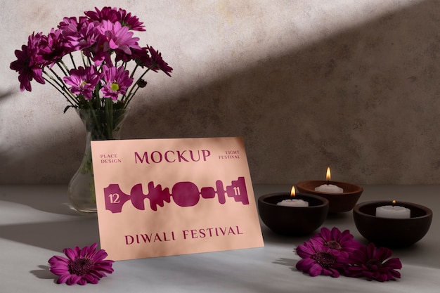 Still life of diwali postcard mockup