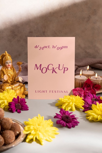 Still life of diwali postcard mockup