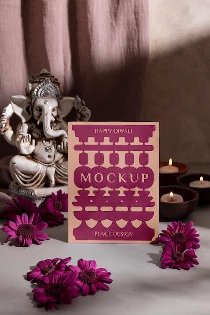 PSD still life of diwali postcard mockup