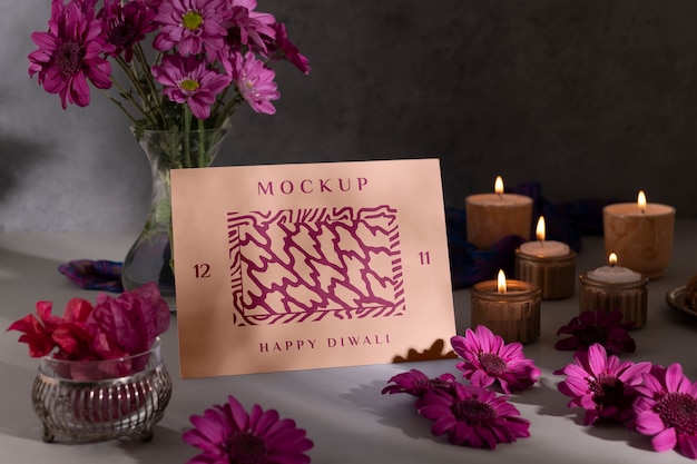 PSD still life of diwali postcard mockup