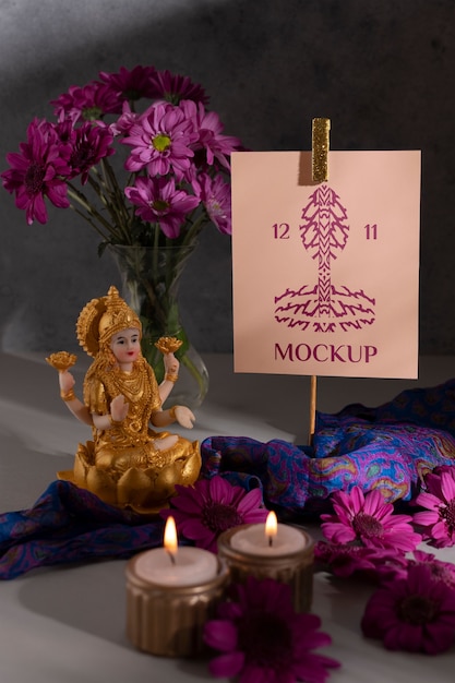 Still life of diwali postcard mockup