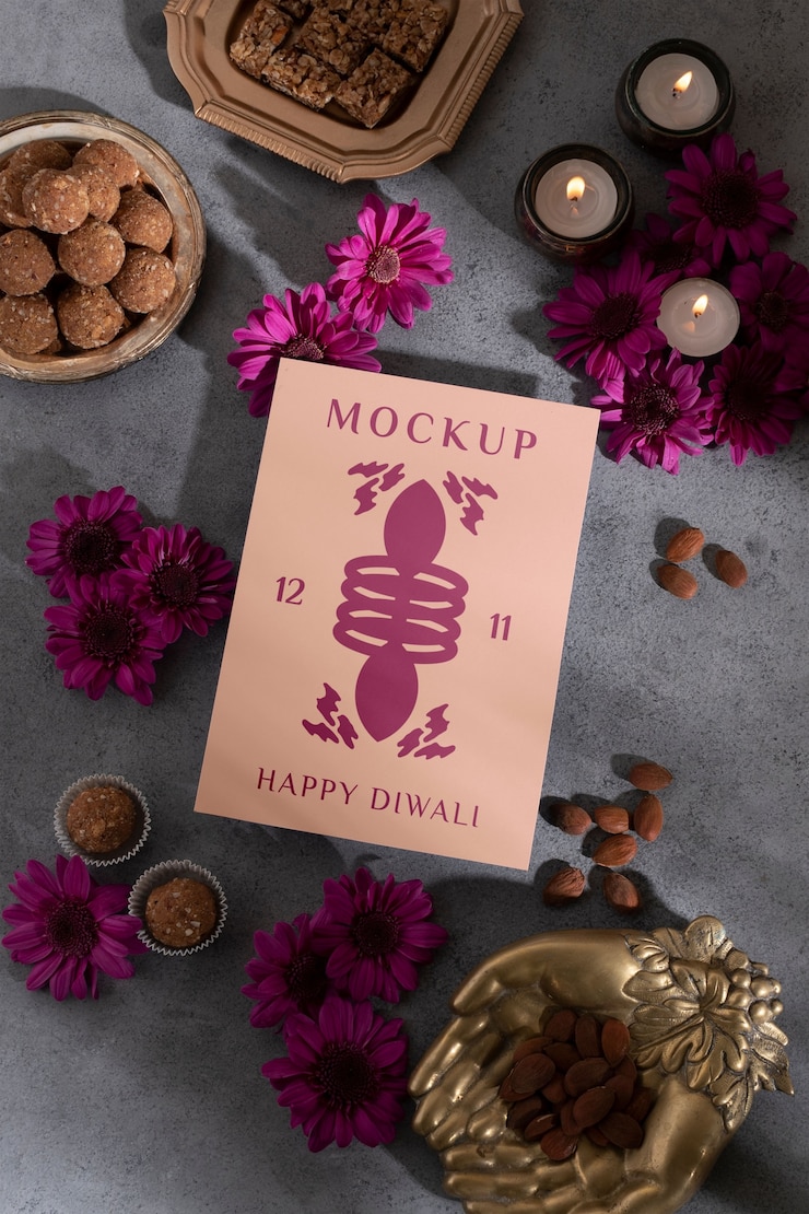PSD still life of diwali postcard mockup