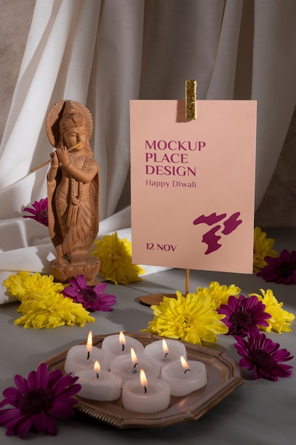 PSD still life of diwali postcard mockup